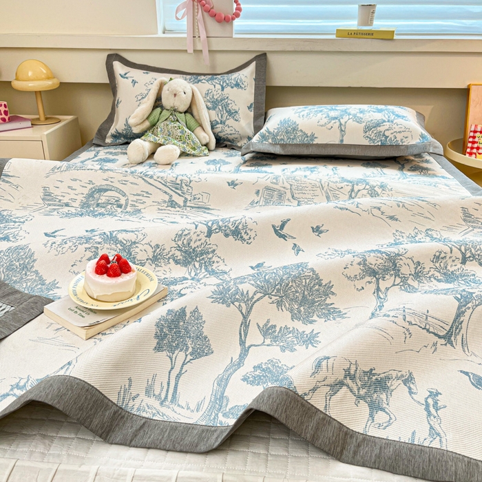 91家纺网 家纺一手货源 找家纺 迪乐妮 2025新款印花真冰藤冰凉席 丛林间-蓝