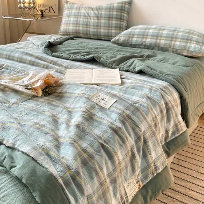 91家纺网 家纺一手货源 找家纺 2025梦初语新款无印风棉花夏被 雅致格