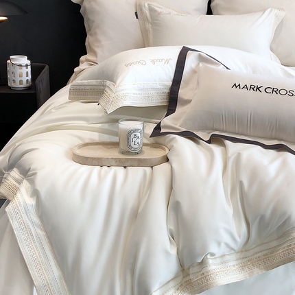 佳汐蓝2025新款清雅自然刺绣黄金棉系列四件套价格表券后不低于498/518元 微风情书-奶昔白