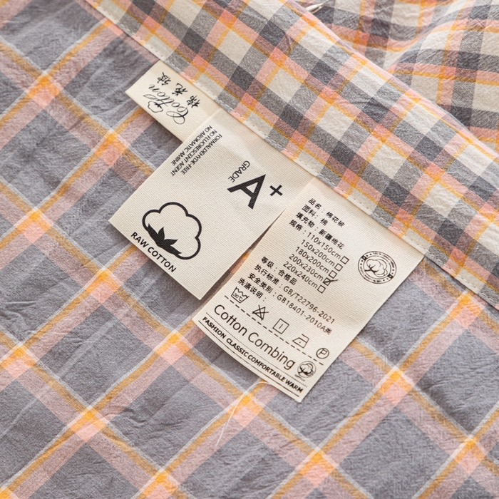 91家纺网 家纺一手货源 找家纺 鑫棉坊 2025新款全棉色织水洗棉A类棉花夏被可机洗空调被四件套床单枕套 静雅方格