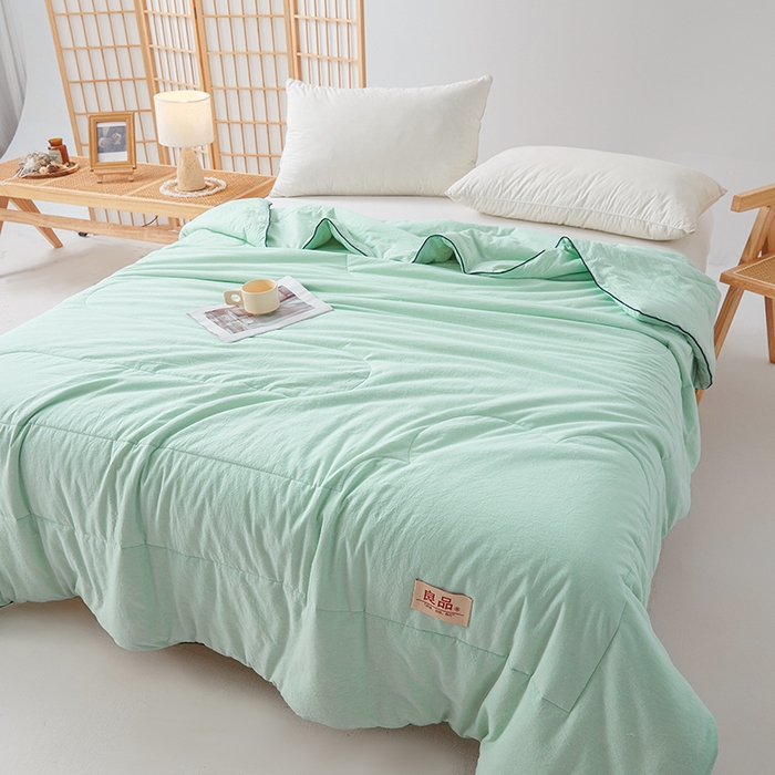 91家纺网 家纺一手货源 找家纺 熙宴家纺 2025新款纯色水洗棉新疆棉花夏被 水绿