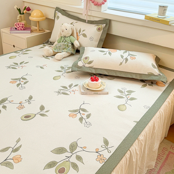 91家纺网 家纺一手货源 找家纺 迪乐妮 2025新款印花真冰藤冰凉席 牛油果