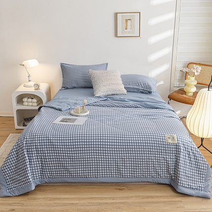 小鱼儿家纺 2025新款水洗夏凉被 蓝小格