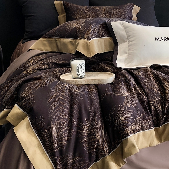 91家纺网 家纺一手货源 找家纺 佳汐蓝2025新款典雅诗意花卉全棉印花四件套券后不低于438/458元 烟火星辰-曜夜黑