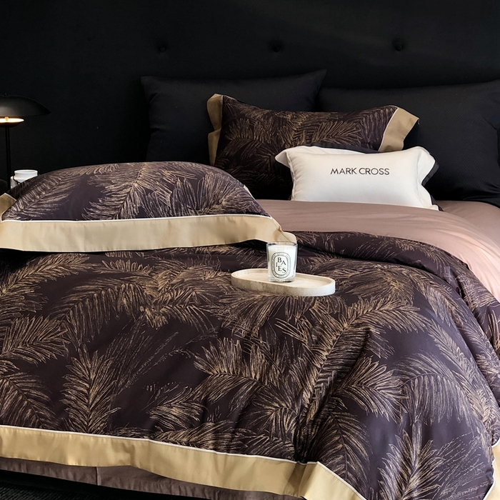 91家纺网 家纺一手货源 找家纺 佳汐蓝2025新款典雅诗意花卉全棉印花四件套券后不低于438/458元 烟火星辰-曜夜黑