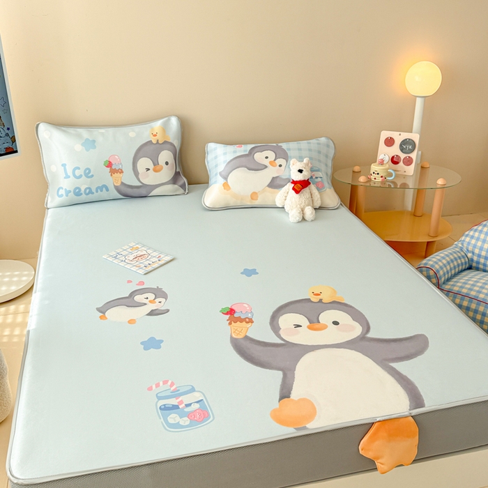 91家纺网 家纺一手货源 找家纺 慕尚家纺 2025新款凉感卡通工艺席床笠-企鹅宝宝