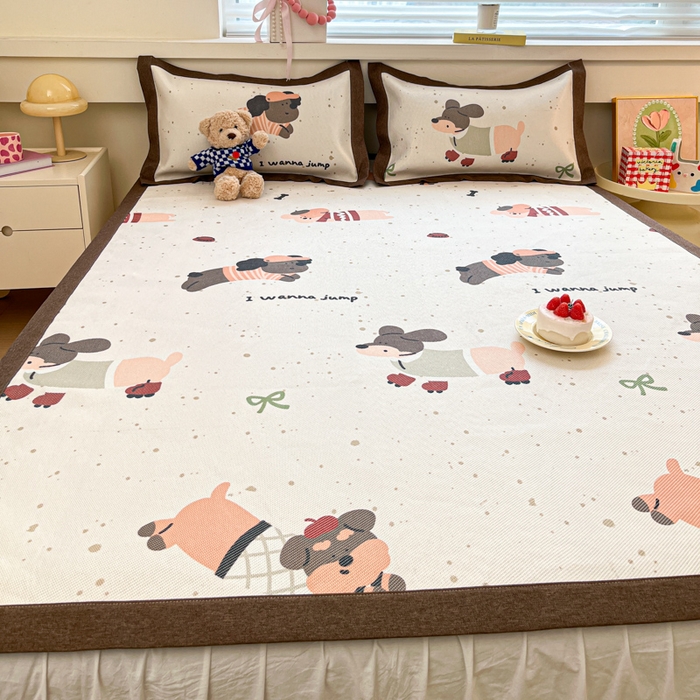 91家纺网 家纺一手货源 找家纺 迪乐妮 2025新款印花真冰藤冰凉席 腊肠狗