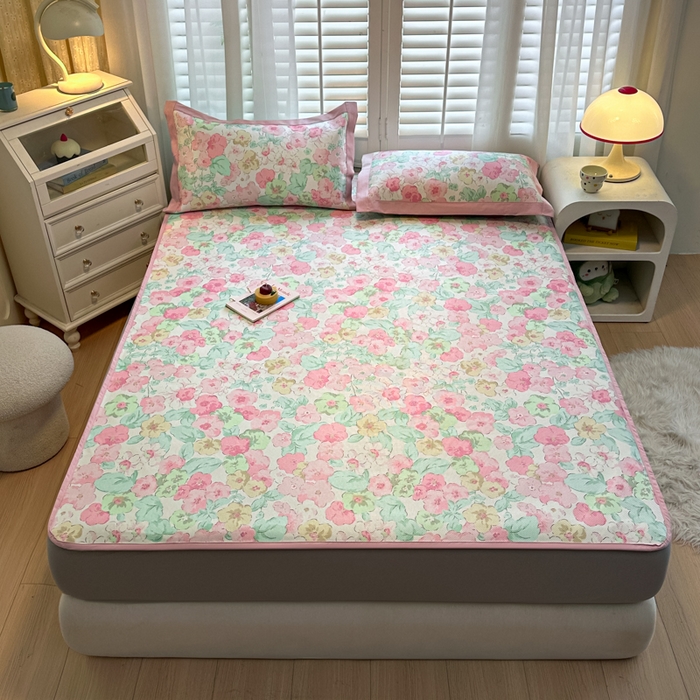 91家纺网 家纺一手货源 找家纺 迪乐妮 2025新款真冰藤印花床笠款凉席 繁花