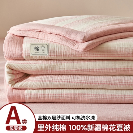 91家纺网 家纺一手货源 找家纺 简如 2025新款A类全棉双层纱皱皱纱夏被四件套-时予系列 时予-粉