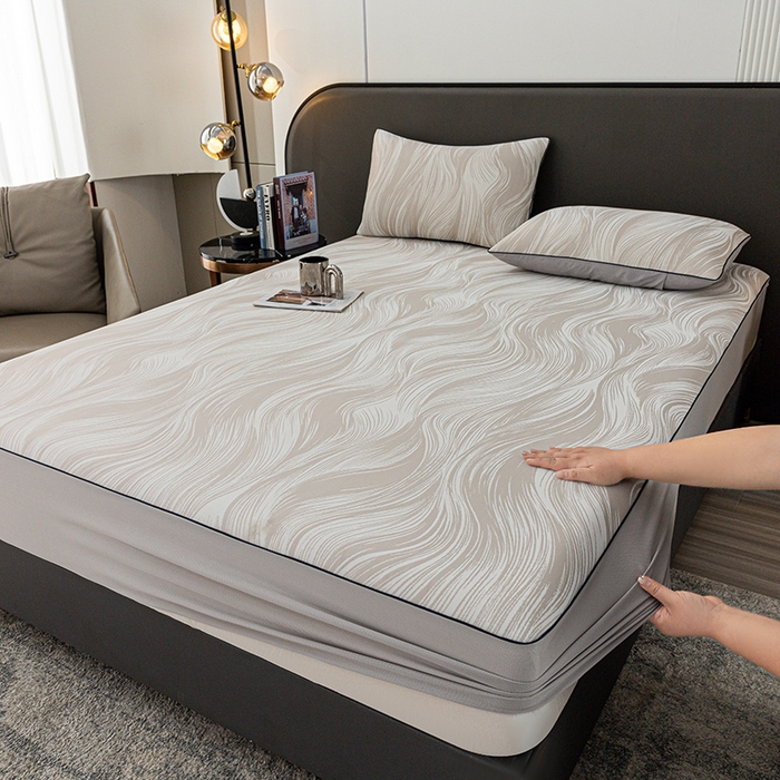 91家纺网 家纺一手货源 找家纺 锦罗绣 2025春夏新款PE中分子凉感提花软凉席席子 极简主义-香槟 床笠款