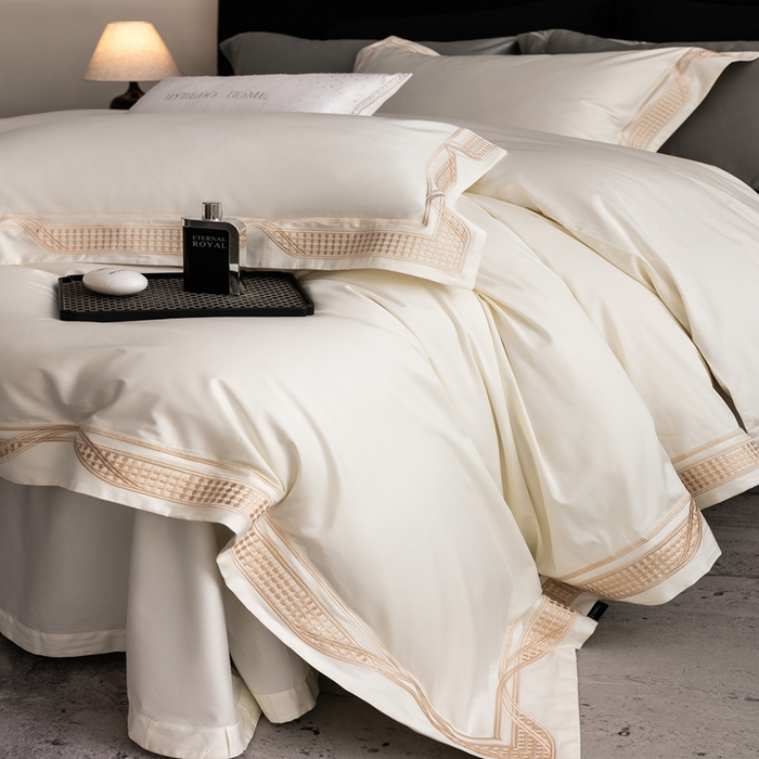 91家纺网 家纺一手货源 找家纺 馨蕊家居 2025春夏新品100s高奢典藏简约全棉系列 棉凯伦-月光白