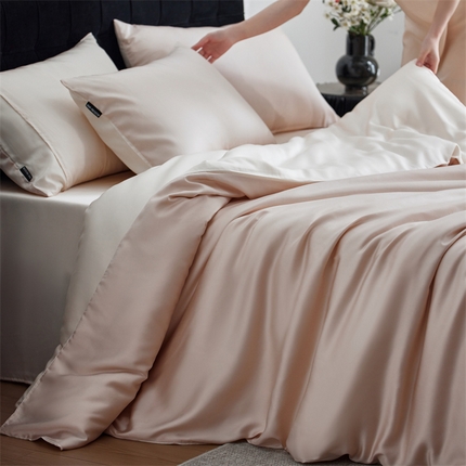 凯磊家纺 2025新款.兰精天丝纯色四件套 桃粉米韵