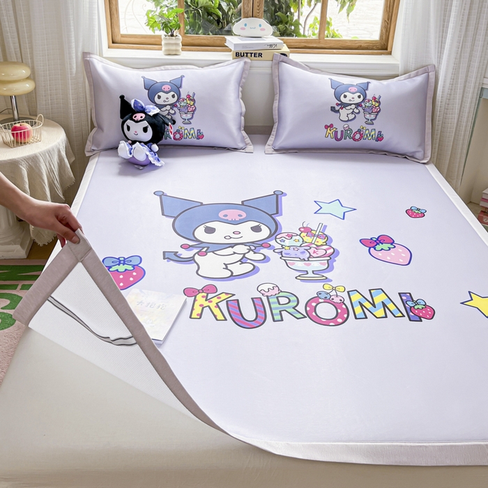 91家纺网 家纺一手货源 找家纺 博雅 2025新款三丽欧A类大版数码印花1200D冰丝凉席凉席席子 开心库洛米