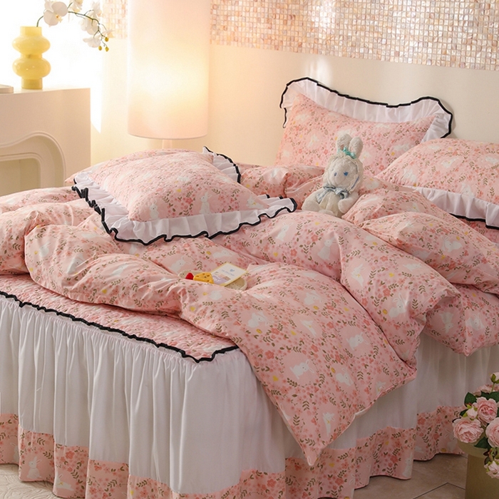 91家纺网 家纺一手货源 找家纺 金盛皇朝 2025新款加厚亲肤床裙夹棉单件三件套四件套韵语花香