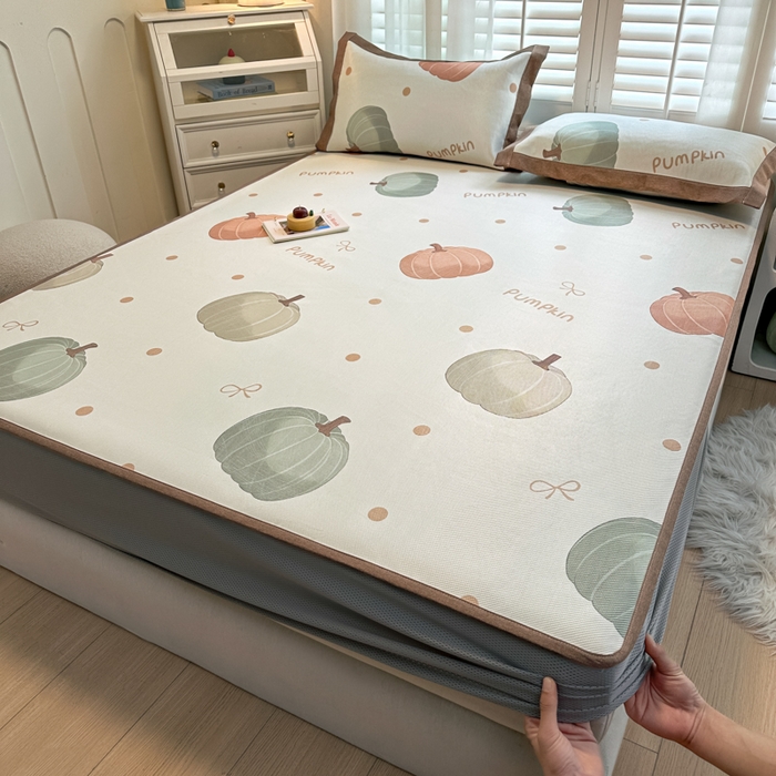 91家纺网 家纺一手货源 找家纺 迪乐妮 2025新款真冰藤印花床笠款凉席 南瓜