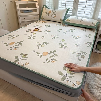 迪乐妮 2025新款真冰藤印花床笠款凉席 牛油果