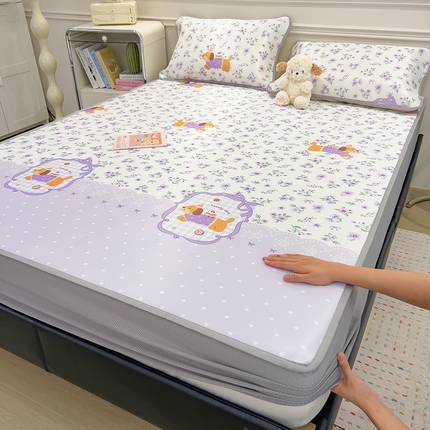 摩妮卡 2025新款小清新碳光冰丝软席床笠款单床笠三件套 堇香萌宠