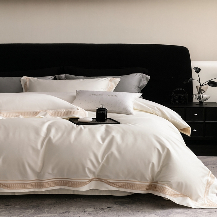 91家纺网 家纺一手货源 找家纺 馨蕊家居 2025春夏新品100s高奢典藏简约全棉系列 棉凯伦-月光白