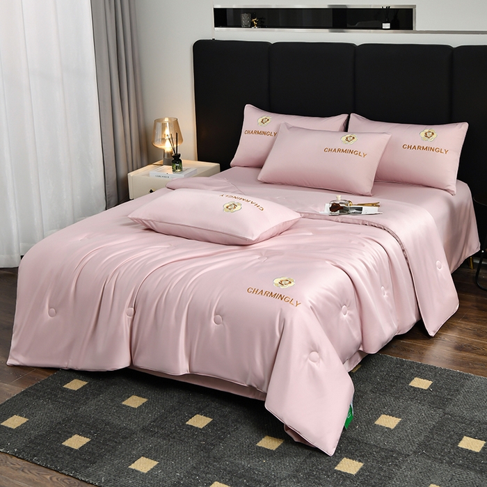 91家纺网 家纺一手货源 找家纺 优尚家纺 2025新款水洗天丝刺绣夏被夏被四件套 蔷薇花