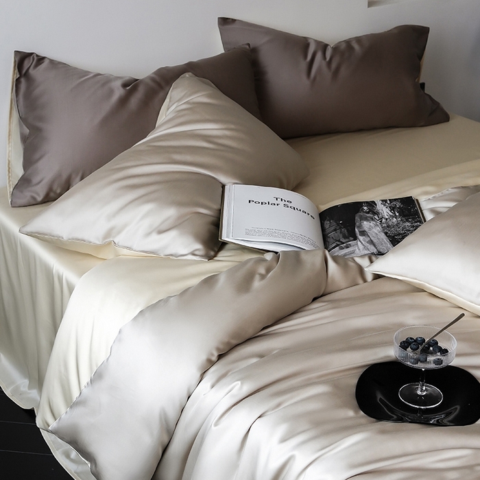 91家纺网 家纺一手货源 找家纺 简纯主义 2025新款60s兰精天丝纯色四件套 浅咖