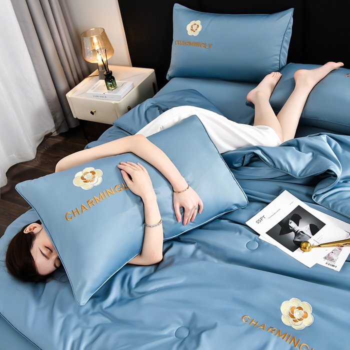 91家纺网 家纺一手货源 找家纺 （总）优尚家纺 2026新款水洗天丝刺绣夏被夏被四件套