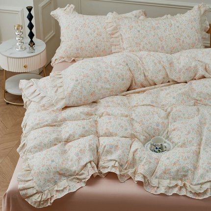 91家纺网 家纺一手货源 找家纺 （总）2025新款全棉纯棉A类双层纱双层蕾丝花边四件套