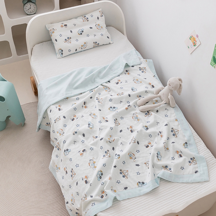 91家纺网 家纺一手货源 找家纺 嗨生活 2025年 7A抗菌全棉双层纱夏被  纱布夏被盖毯  儿童夏被 幼儿园夏被 汽车乐园