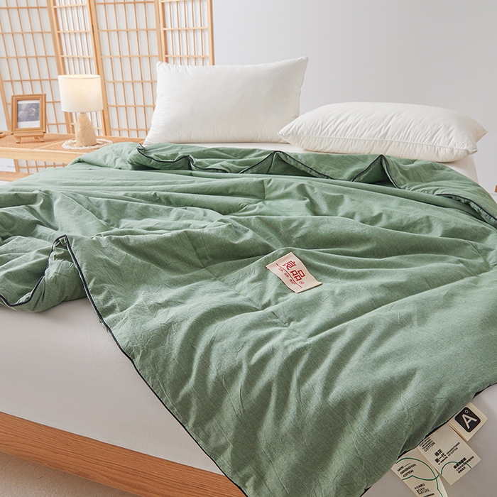 91家纺网 家纺一手货源 找家纺 熙宴家纺 2025新款纯色水洗棉新疆棉花夏被 青绿