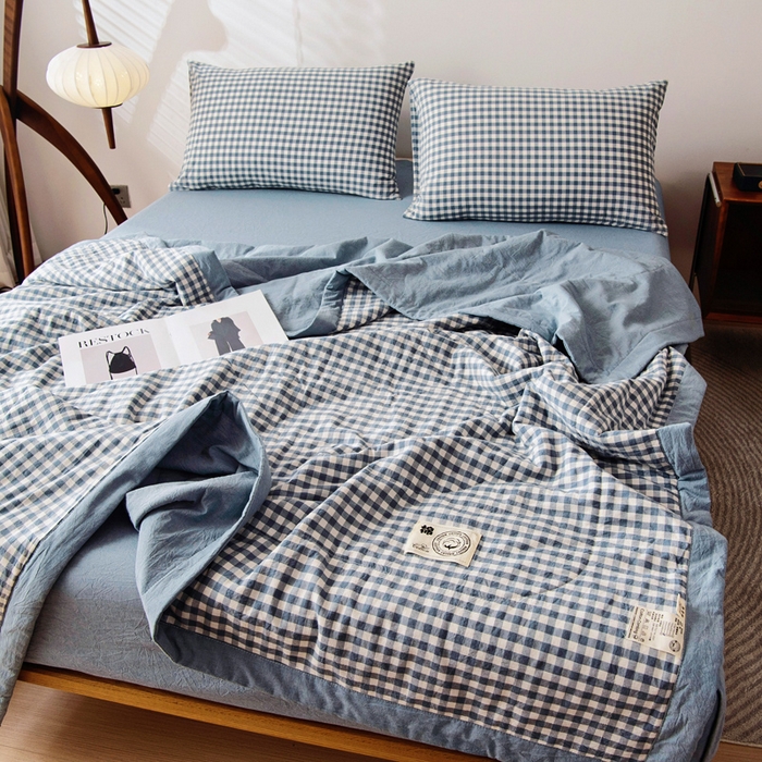 91家纺网 家纺一手货源 找家纺 鑫棉坊 2025新款全棉色织水洗棉A类棉花夏被可机洗空调被四件套床单枕套 欢乐