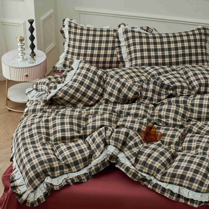 91家纺网 家纺一手货源 找家纺 （总）2025新款全棉纯棉A类双层纱双层蕾丝花边四件套