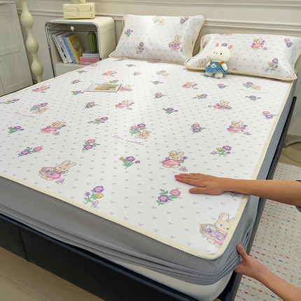 摩妮卡 2025新款小清新碳光冰丝软席床笠款单床笠三件套 紫花兔语