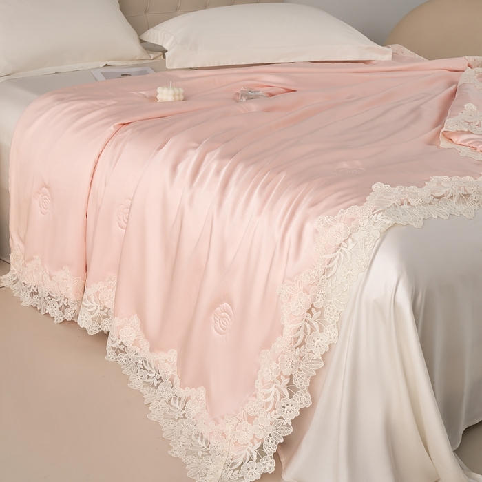 91家纺网 家纺一手货源 找家纺 朴罗 （ 原岚图）  2025新款轻奢法式天丝夏凉被 （含蚕丝） 粉色