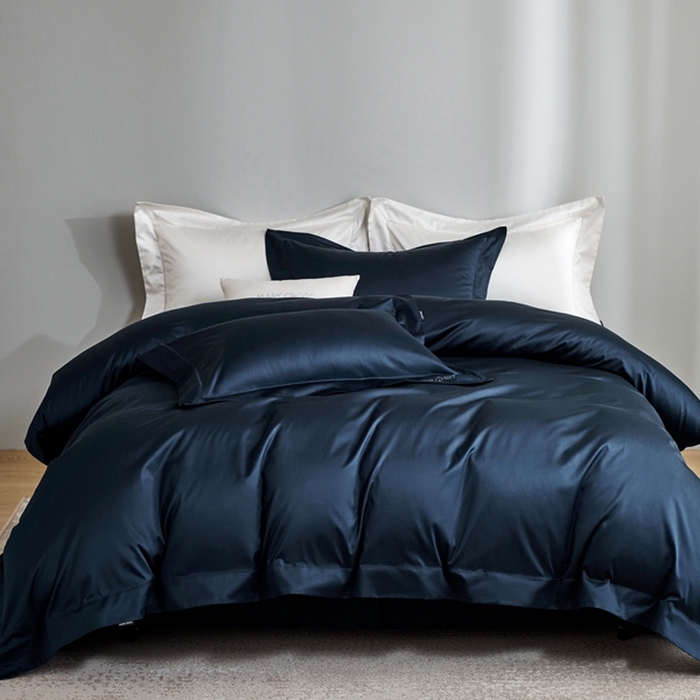 91家纺网 家纺一手货源 找家纺 佳汐蓝 2025新款奢简高支棉柔雾奢缎长绒棉四件套券后不低于628/648元 风暴蓝