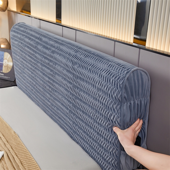 91家纺网 家纺一手货源 找家纺 情恒家纺 2025新款德芙绒工艺款全包床头罩 丹宁蓝