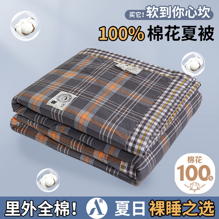 91家纺网 家纺一手货源 找家纺 鑫棉坊 2025新款全棉色织水洗棉A类棉花夏被可机洗空调被四件套床单枕套 伯恩