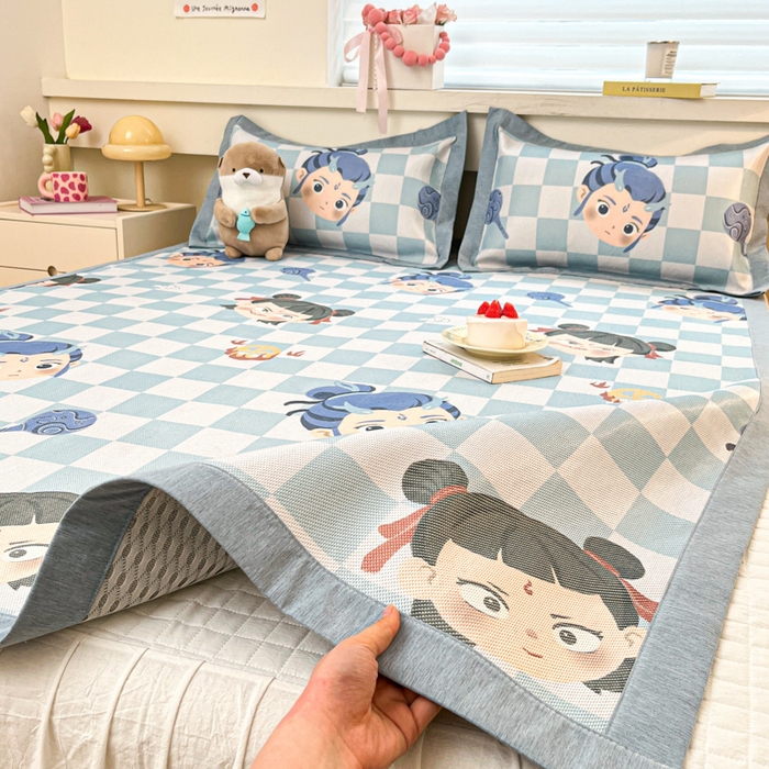 91家纺网 家纺一手货源 找家纺 迪乐妮 2025新款印花真冰藤冰凉席 吒儿