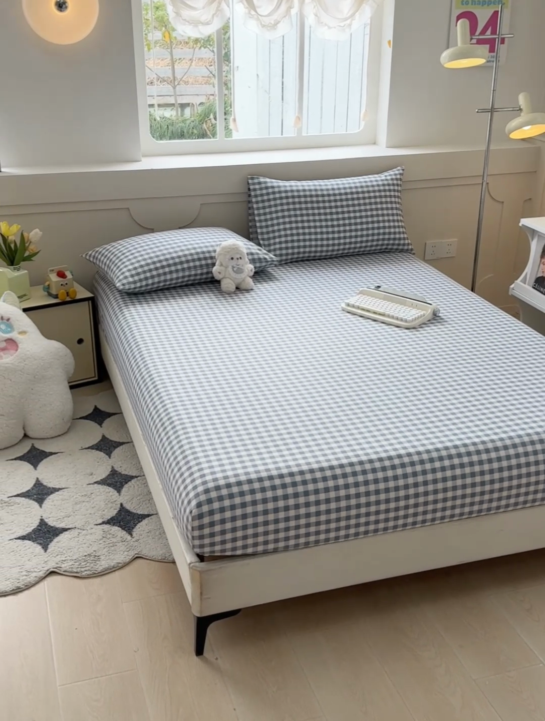 91家纺网 家纺一手货源 找家纺 爱彼2025款新款热门老粗布床笠凉席席子 老粗布床笠-暖阳-天蓝格