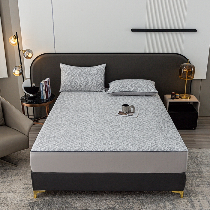 91家纺网 家纺一手货源 找家纺 锦罗绣 2025春夏新款PE中分子凉感提花软凉席席子 流金岁月-灰 床笠款