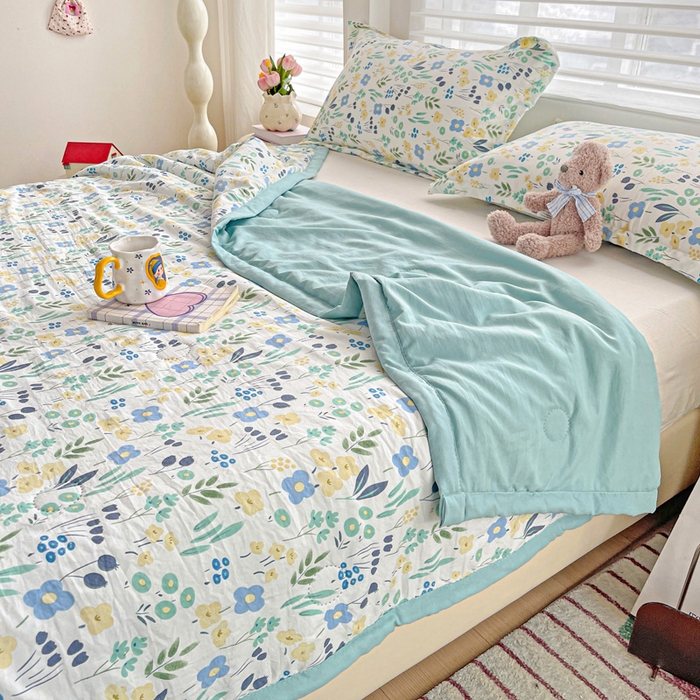 91家纺网 家纺一手货源 找家纺 富艺隆 2025新款水洗棉双层纱夏被 海岛清茶