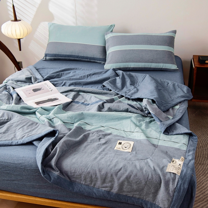 91家纺网 家纺一手货源 找家纺 鑫棉坊 2025新款全棉色织水洗棉A类棉花夏被可机洗空调被四件套床单枕套 曼达拉