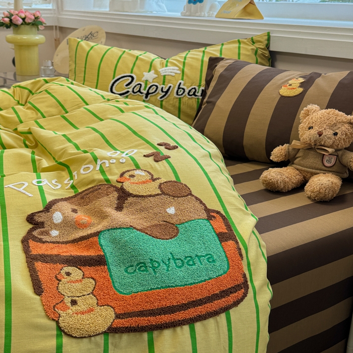 91家纺网 家纺一手货源 找家纺 （总）呗旺鹿 2025新款happy巴拉毛巾绣纯棉四件套