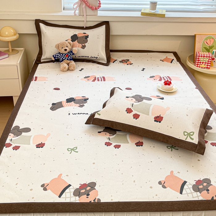 91家纺网 家纺一手货源 找家纺 迪乐妮 2025新款印花真冰藤冰凉席 腊肠狗