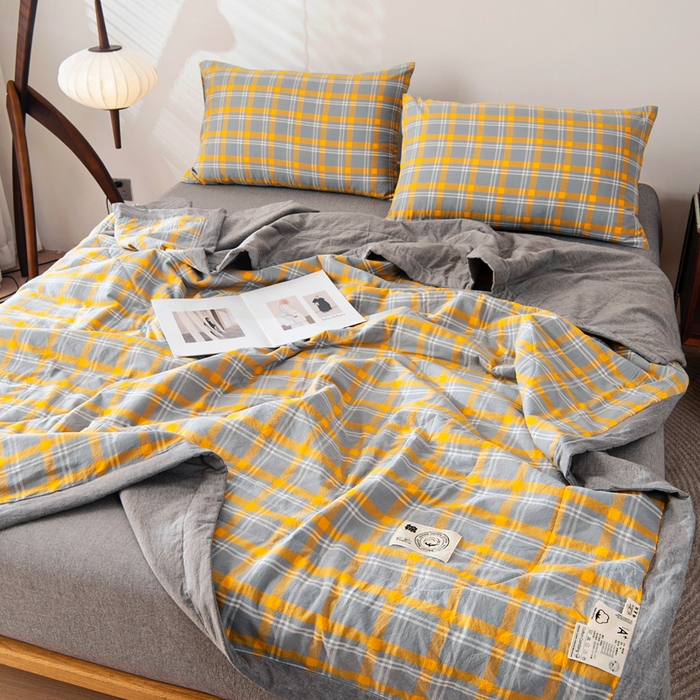 91家纺网 家纺一手货源 找家纺 鑫棉坊 2025新款全棉色织水洗棉A类棉花夏被可机洗空调被四件套床单枕套 博雅