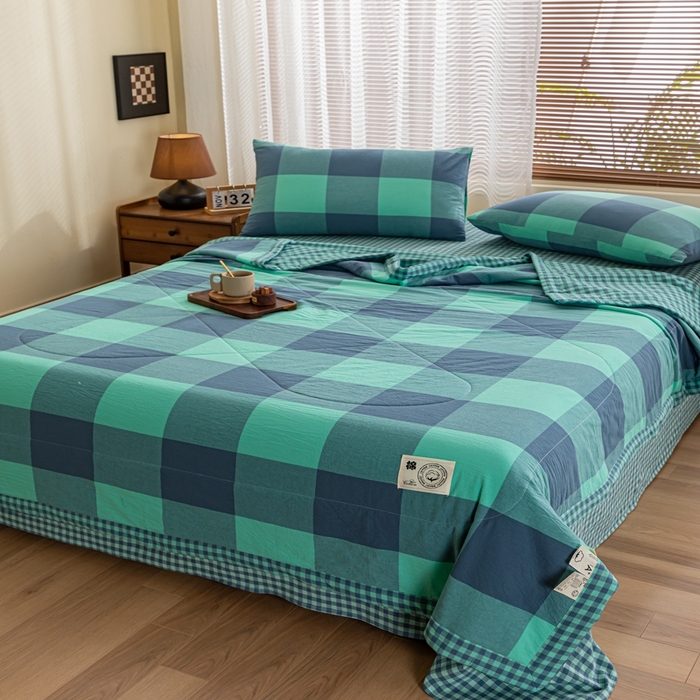 91家纺网 家纺一手货源 找家纺 鑫棉坊 2025新款全棉色织水洗棉A类棉花夏被可机洗空调被四件套床单枕套 淡雅