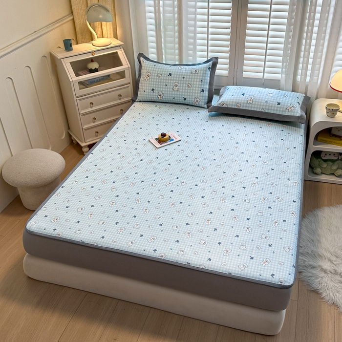 91家纺网 家纺一手货源 找家纺 迪乐妮 2025新款真冰藤印花床笠款凉席 baby熊