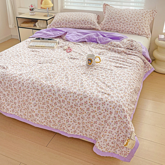 91家纺网 家纺一手货源 找家纺 富艺隆 2025新款水洗棉双层纱夏被 久期诗华紫