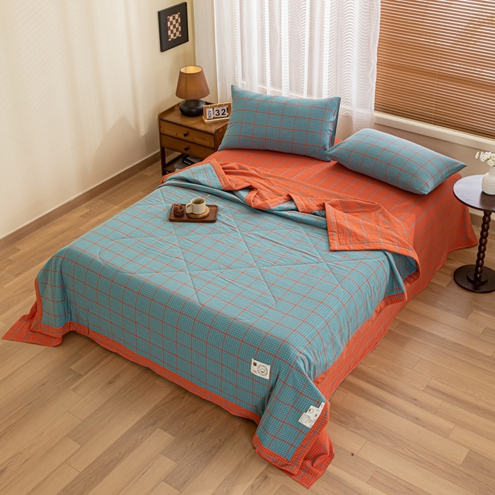 91家纺网 家纺一手货源 找家纺 鑫棉坊 2025新款全棉色织水洗棉A类棉花夏被可机洗空调被四件套床单枕套 百香果