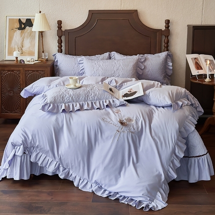 乐朵家居 2025新款 花璟枝 天丝缎 床盖四件套 琉璃紫