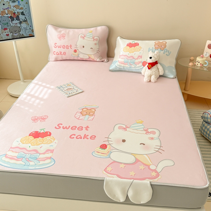 91家纺网 家纺一手货源 找家纺 慕尚家纺 2025新款凉感卡通工艺席床笠-Kitty猫