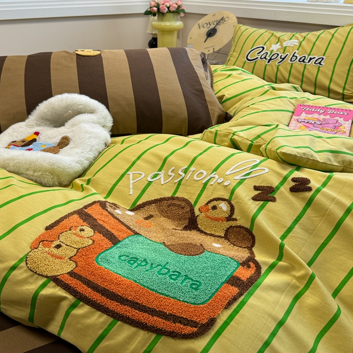 91家纺网 家纺一手货源 找家纺 （总）呗旺鹿 2025新款happy巴拉毛巾绣纯棉四件套